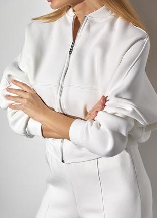 Утепленный женский спортивный костюм с бомбером и штанами - молочный цвет, l (есть размеры)4 фото
