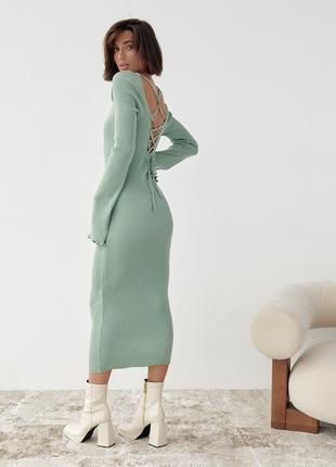 Приталенное платье миди со шнуровкой на спине - мятный цвет, l (есть размеры)2 фото