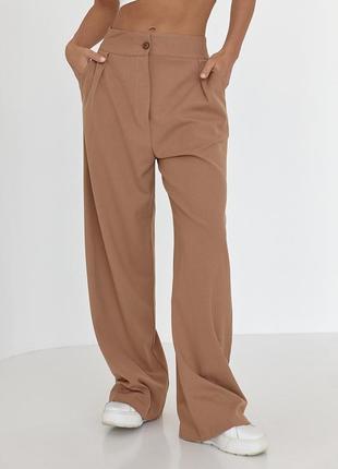 Женские брюки свободного кроя с карманами - коричневый цвет, l (есть размеры)6 фото