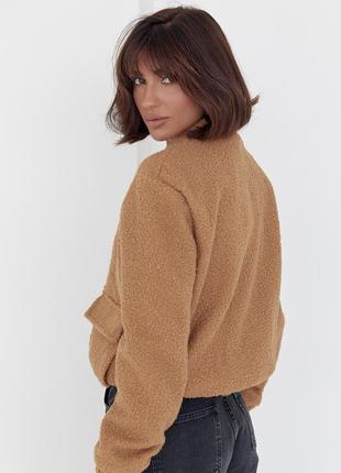 Женская куртка из букле на кнопках - коричневый цвет, l (есть размеры)2 фото