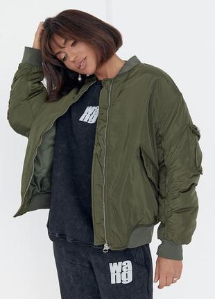 Жіноча куртка демісезонна на блискавці — хакі колір, m (є розміри)