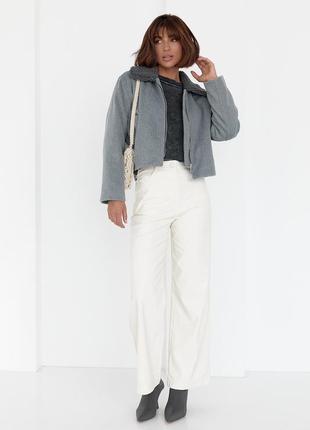 Женское короткое пальто в елочку - серый цвет, l (есть размеры)7 фото