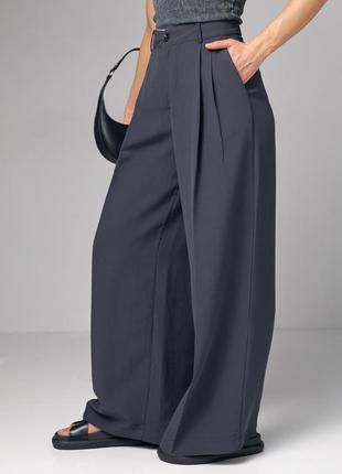 Женские широкие брюки-палаццо со стрелками - темно-серый цвет, l (есть размеры)5 фото