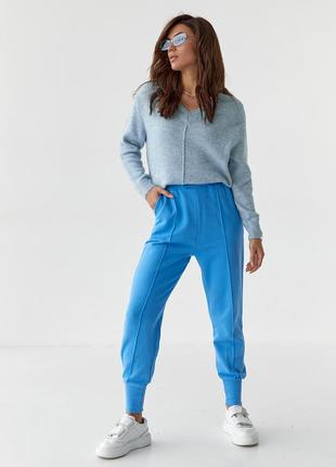 Жіночі трикотажні штани двонитка на манжетах — джинс-колір, s (є розміри)6 фото