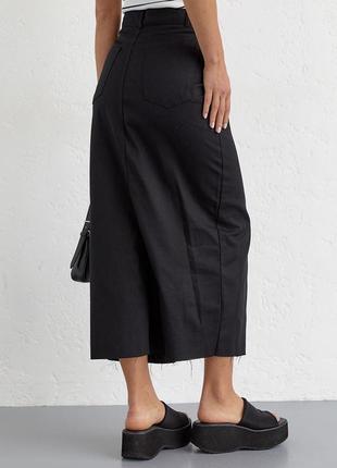 Коттоновая юбка миди с разрезом - черный цвет, s (есть размеры)2 фото