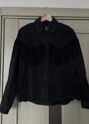 Джинсова сорочка куртка з бахромою