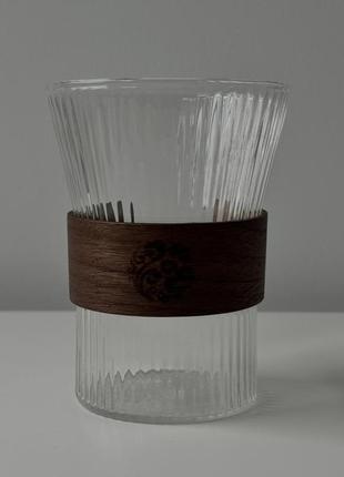 Склянка ребриста, з деревʼяною вставкою3 фото
