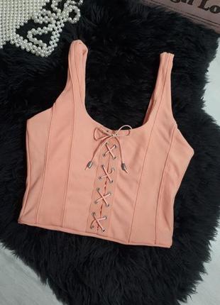 Стильный топ.кроп топ со шнуровкой от bershka/топ в рубчик на шнуровке2 фото