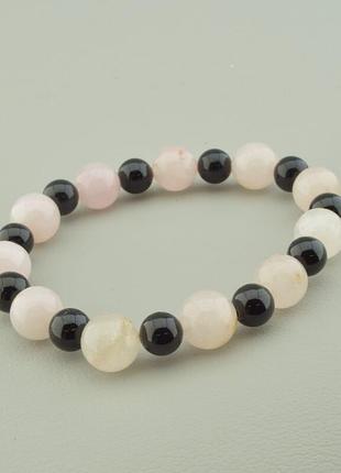 Браслет із наутральним каменем рожевий кварц, тормалін 18 см.