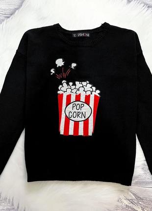 Вʼязаний чорний светр з попкорном1 фото