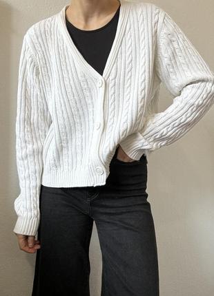 Білий кардиган коси бавовняна кофта з гудзиками светр коттон джемпер пуловер реглан білий лонг лонгслів бавовна7 фото