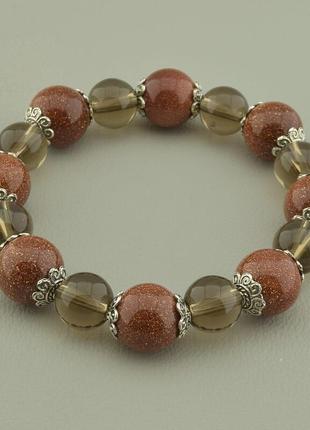 Оригинальный браслет с натуральным   золотой песок,раухтопаз 17 см.