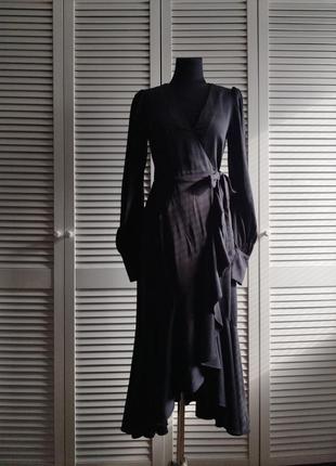 Чорна сукня на запах з рюшами, розмір xxs/xs3 фото
