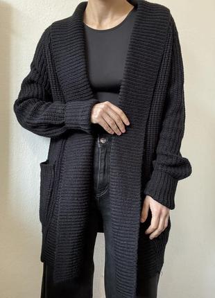Черный кардиган грубая вязка свитер черный пуловер реглан лонгслив кофта черная кардиган шерсть свитер накидка2 фото