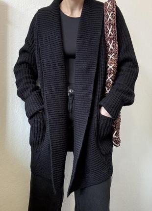 Черный кардиган грубая вязка свитер черный пуловер реглан лонгслив кофта черная кардиган шерсть свитер накидка