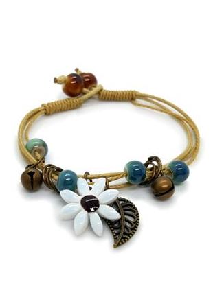 🌼💚 плетеный браслет-фенечка с керамическими бусинами пляжный морской стиль макраме