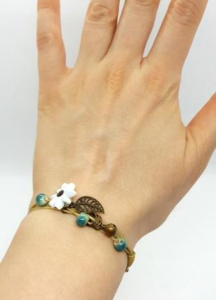 🌼💚 плетеный браслет-фенечка с керамическими бусинами пляжный морской стиль макраме6 фото