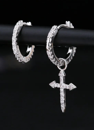 Оригинальные серьги стильные, серебро 925 крестик, разные серёжки