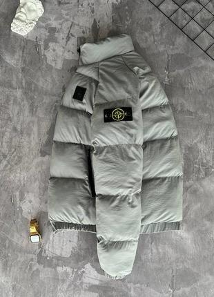 Зимняя мужская дутая куртка stone island grey, мужской пуховик, стоун айленд