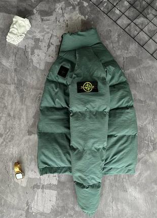 Зимняя мужская дутая куртка stone island green, мужской пуховик, стоун айленд