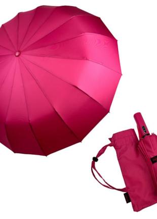 Однотонна автоматична парасоля на 16 карбонових спиць антивітер від toprain, рожевий, 0918-11 фото