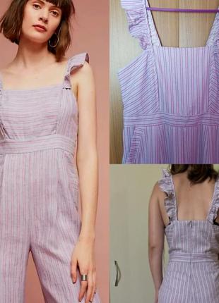 Летний лляной комбинезон ромпер палаццо