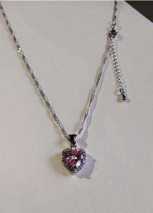 Оригинальное колье "сердце розовый топаз в серебре" кулон с цирконами на цепочке в упаковке на подарок девушке5 фото