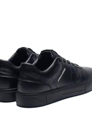 Мужские кожаные повседневные кроссовки jordan black, мужские кеды джордан черные, мужская обувь3 фото