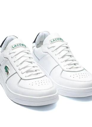 Мужские кожаные повседневные кроссовки lacoste white, мужские кеды лакоста белые, мужская обувь2 фото