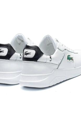 Мужские кожаные повседневные кроссовки lacoste white, мужские кеды лакоста белые, мужская обувь3 фото