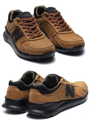 Мужские кожаные кроссовки nb, мужские повседневные кожаные кеды нью беланс коричневые. мужская обувь1 фото
