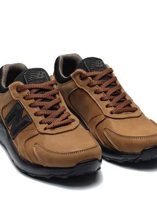 Мужские кожаные кроссовки nb, мужские повседневные кожаные кеды нью беланс коричневые. мужская обувь2 фото
