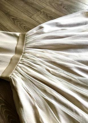 Платье пышное с кружевом выпускное свадебное вечернее цвет шампань шелковое2 фото