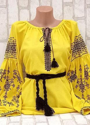 Жіноча блузка з вишивкою, натуральний льон, 40-60 р-ри