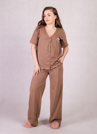 Пижама женская футболка и штаны домашняя летняя хлопок коричневый 44-54р.2 фото