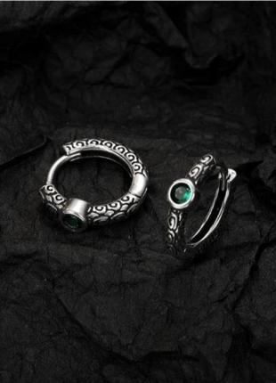 Сережки срібло смарагдові маленькі кільця antic silver