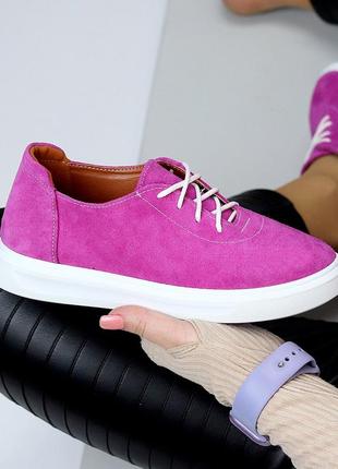 Замшевые классические кеды-туфли на шнурках для девушек, легкая модель в цвете фуксия 36,37,39,40,384 фото