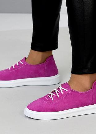 Замшевые классические кеды-туфли на шнурках для девушек, легкая модель в цвете фуксия 36,37,39,40,386 фото