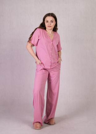 Пижама женская домашняя летняя футболка и штаны хлопок розовый 44-54р.2 фото