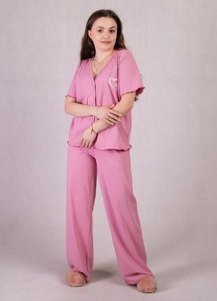 Пижама женская домашняя летняя футболка и штаны хлопок розовый 44-54р.3 фото