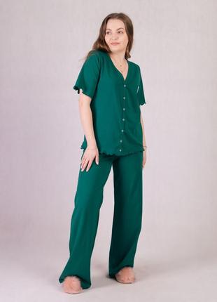 Женская пижама летняя футболка и штаны хлопок зеленый 44-54р.2 фото