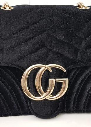 Красивая велюровая сумка в стиле gucci ручка цепочка7 фото