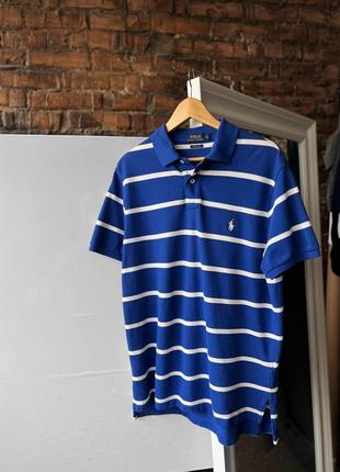 Polo ralph lauren men’s striped blue white polo shirt custom fit поло3 фото