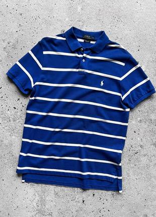 Polo ralph lauren men’s striped blue white polo shirt custom fit поло1 фото