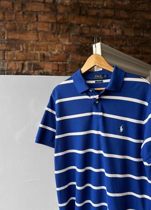 Polo ralph lauren men’s striped blue white polo shirt custom fit поло4 фото