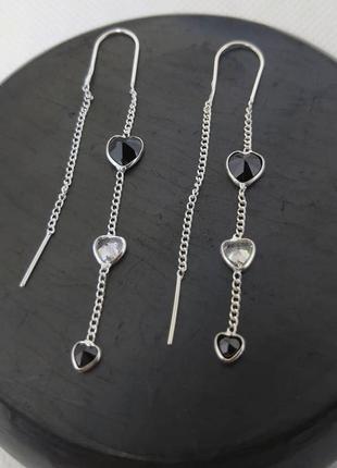Срібні сережки-протяжки 925 проба (серебро ,срібло ,серьги)