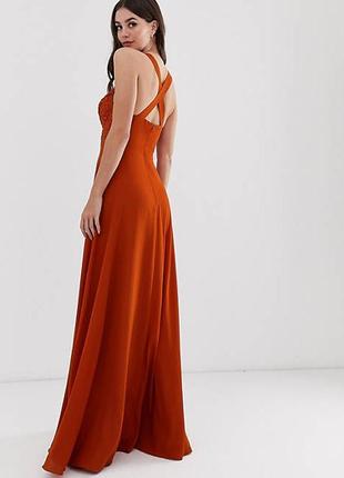 Asos асос платье оранжевое кирпичное терракотовое длинное макси большое с кружевом новое3 фото
