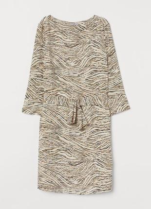H&m платье рубашка леопардовый принт миди с поясом с рукавом белое бежевое4 фото