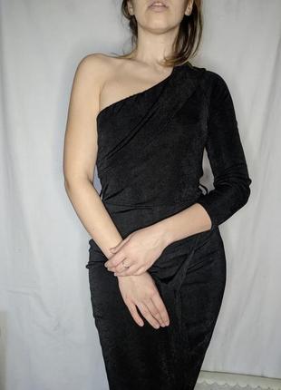 Glamour babe класична чорна вечірня випускна сукня на одне плече3 фото