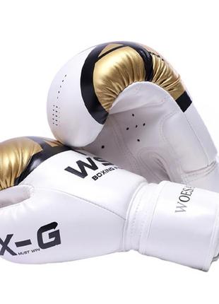 Перчатки боксерские размер 12oz, запястье ширина от 8.5 длина 22см, бело-золотые